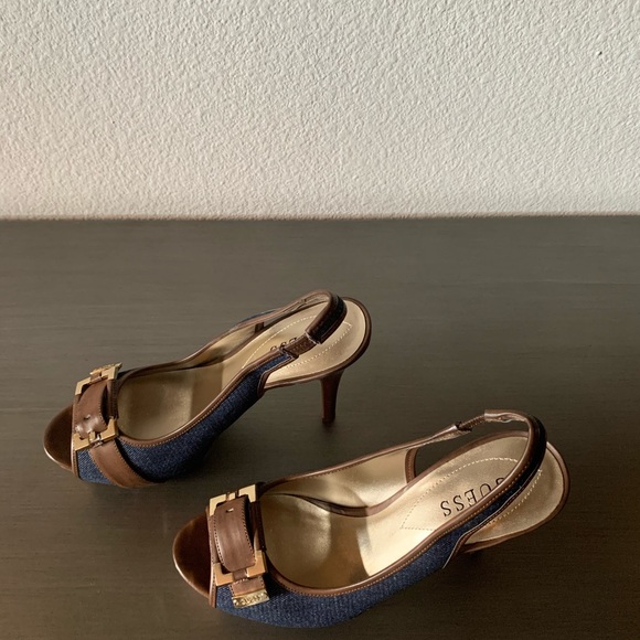 Sling Back Denim Open Toed Heels - Picture 3 of 6